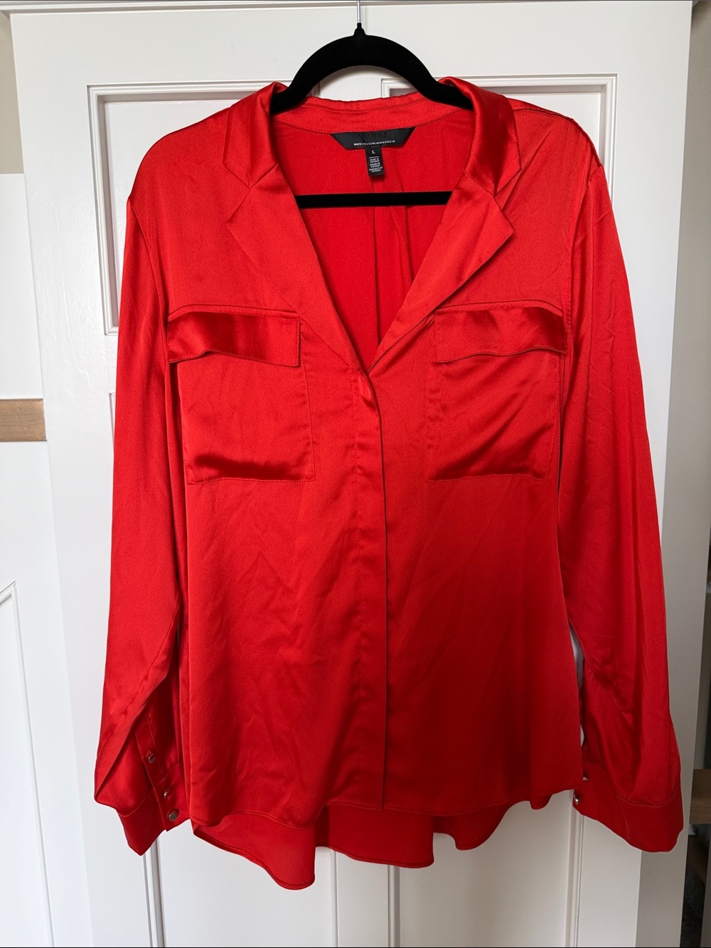White House black market orange Satin Button-Down Shirt